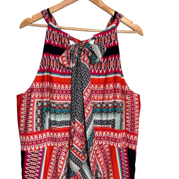 Eliza J Scarf Print‎ Crepe de Chine Maxi Dress Size 20W Halter Red Sleeveless - Picture 1 of 10